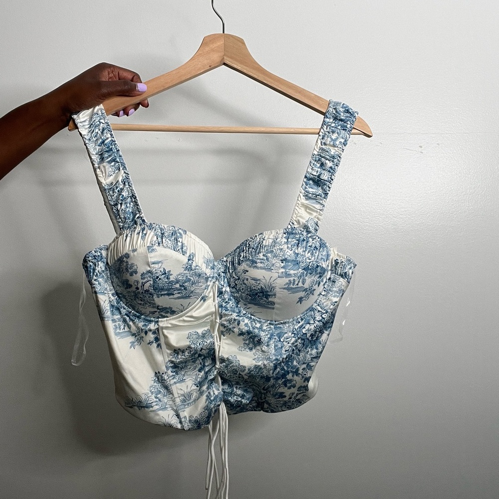 Blue and White Bustier Corset Top